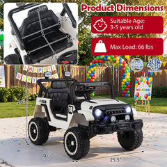 12V Kids Ride On Truck with 4 Wheel Suspension, Parent Remote, 3 Speeds and Emergency Brake, 66 lb, Black Trim