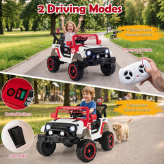 12V Kids Ride On Truck with Slow Start and Stop, Adjustable Harness, USB, AUX and 3 Speed Remote, 66 lb, Red Trim