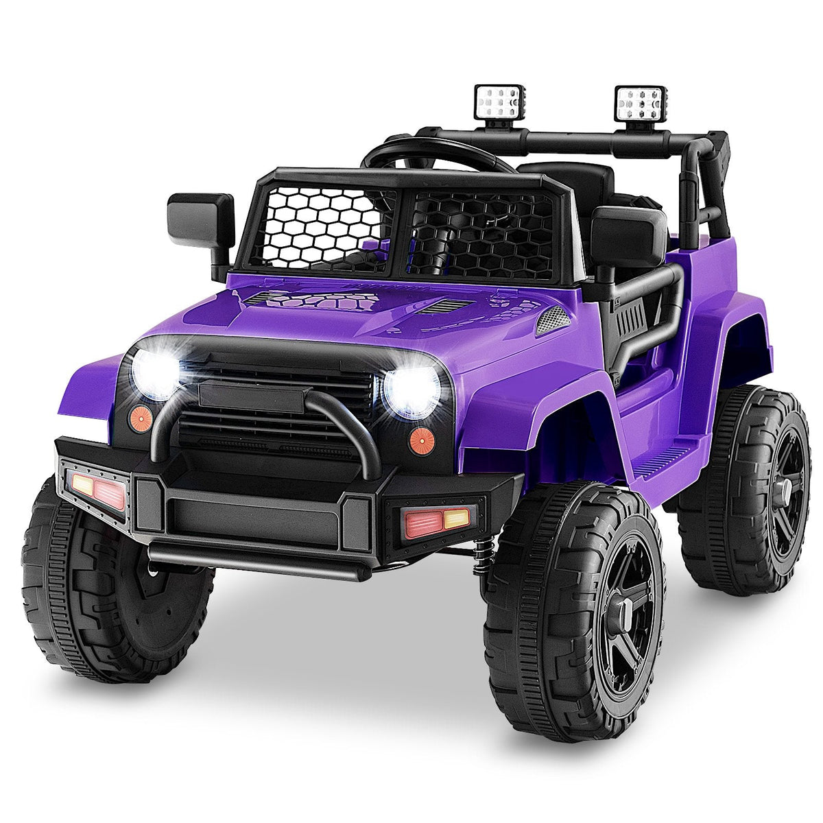 12V Kids Ride On Truck with 98 ft Range Parent Remote, 3 Speeds, Seat Belt, Door Locks and Spring Suspension, 66 lb, Purple