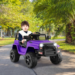 12V Kids Ride On Truck with 98 ft Range Parent Remote, 3 Speeds, Seat Belt, Door Locks and Spring Suspension, 66 lb, Purple