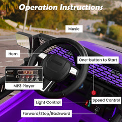 12V Kids Ride On Truck with 98 ft Range Parent Remote, 3 Speeds, Seat Belt, Door Locks and Spring Suspension, 66 lb, Purple