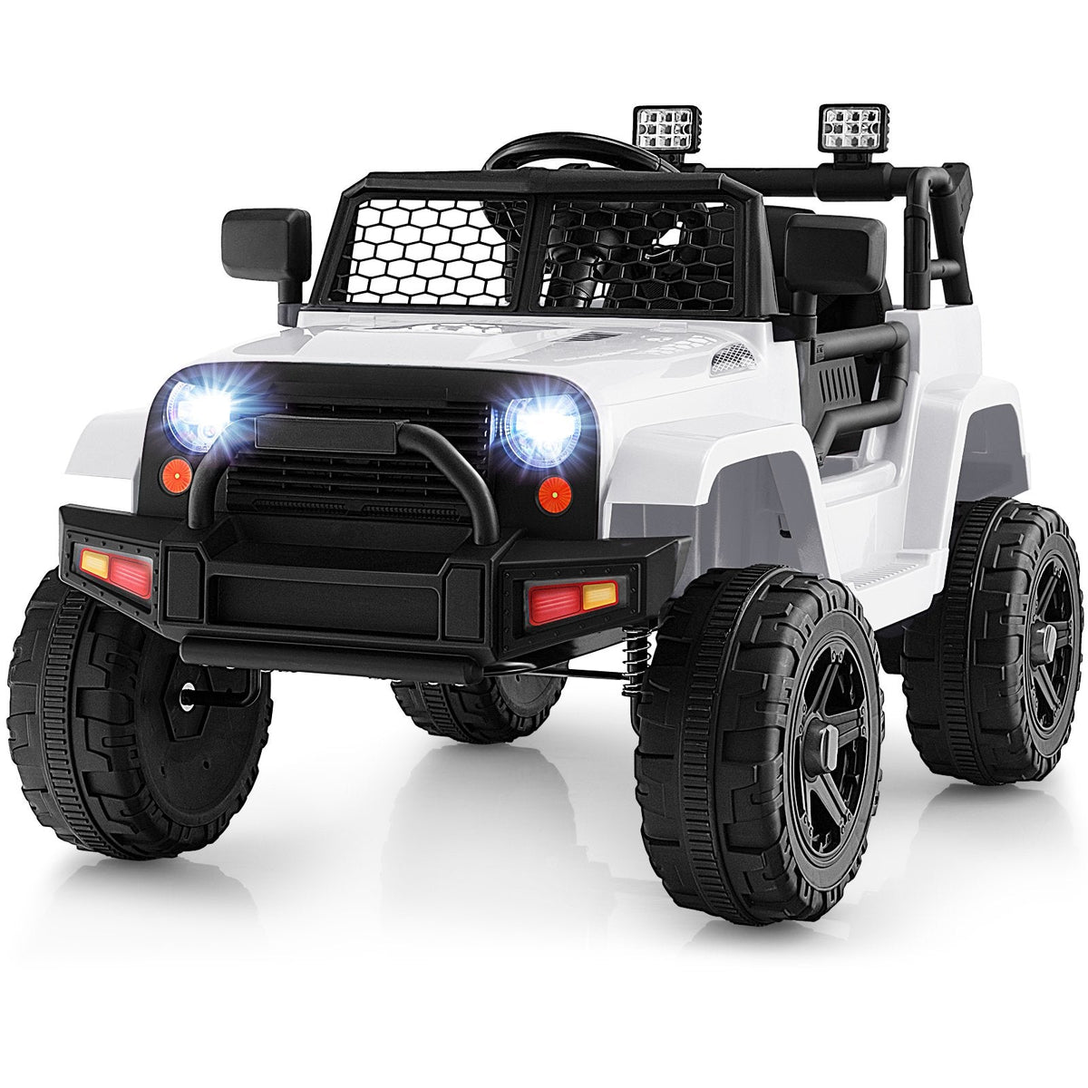 12V Kids Ride On Truck with Anti Slip Wheels, Parent Remote, 3 Speeds, Slow Start and Seat Belt, 66 lb, White