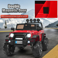 12V Kids Ride On Truck with Double Magnetic Doors, 2.4G Parent Remote, 3 Speeds and Spring Suspension, 66 lb, Red