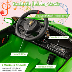 12V Licensed Lamborghini 4WD Kids Ride On Sports Car with Hydraulic Scissor Doors and 2.4G Remote, 66 lb, Green