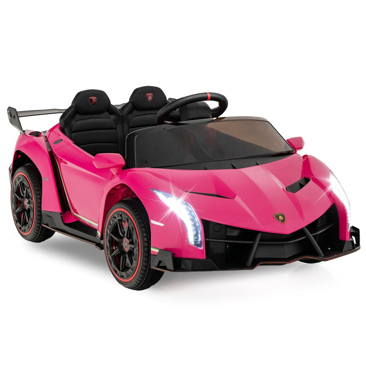 12V Licensed Lamborghini 4WD Kids Ride On Sports Car with 2.4G Remote, Spring Suspension and USB, 66 lb, Pink