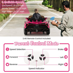 12V Licensed Lamborghini 4WD Kids Ride On Sports Car with 2.4G Remote, Spring Suspension and USB, 66 lb, Pink