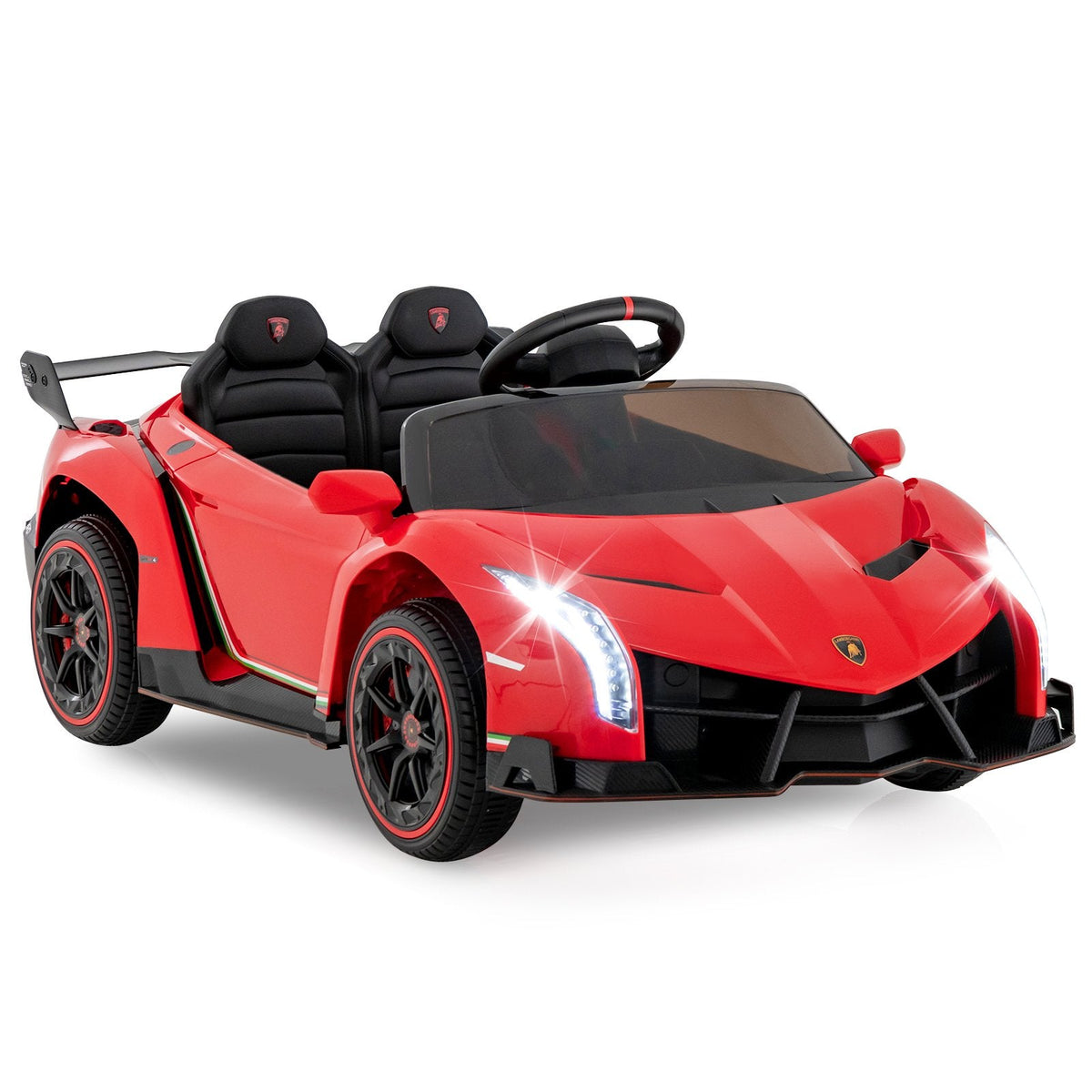 12V Licensed Lamborghini 4WD Kids Ride On Sports Car with 4 Motors, Hydraulic Doors and 2.4G Remote, 66 lb, Red