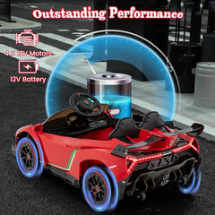 12V Licensed Lamborghini 4WD Kids Ride On Sports Car with 4 Motors, Hydraulic Doors and 2.4G Remote, 66 lb, Red