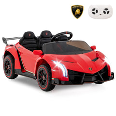 12V Licensed Lamborghini 4WD Kids Ride On Sports Car with 4 Motors, Hydraulic Doors and 2.4G Remote, 66 lb, Red