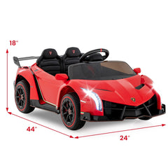 12V Licensed Lamborghini 4WD Kids Ride On Sports Car with 4 Motors, Hydraulic Doors and 2.4G Remote, 66 lb, Red