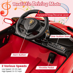 12V Licensed Lamborghini 4WD Kids Ride On Sports Car with 4 Motors, Hydraulic Doors and 2.4G Remote, 66 lb, Red