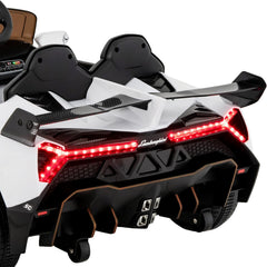 12V Licensed Lamborghini 4WD Kids Ride On Sports Car with Built In Transport Wheels and 2.4G Remote, 66 lb, White