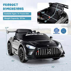 12V Licensed Mercedes-AMG GT3 Kids Ride On Car with Upward Doors, 3 Point Belt and 3 Speed Remote, 55 lb, Black