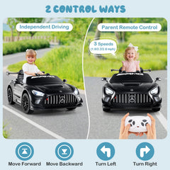 12V Licensed Mercedes-AMG GT3 Kids Ride On Car with Upward Doors, 3 Point Belt and 3 Speed Remote, 55 lb, Black