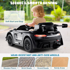 12V Licensed Mercedes-AMG GT3 Kids Ride On Car with Upward Doors, 3 Point Belt and 3 Speed Remote, 55 lb, Black