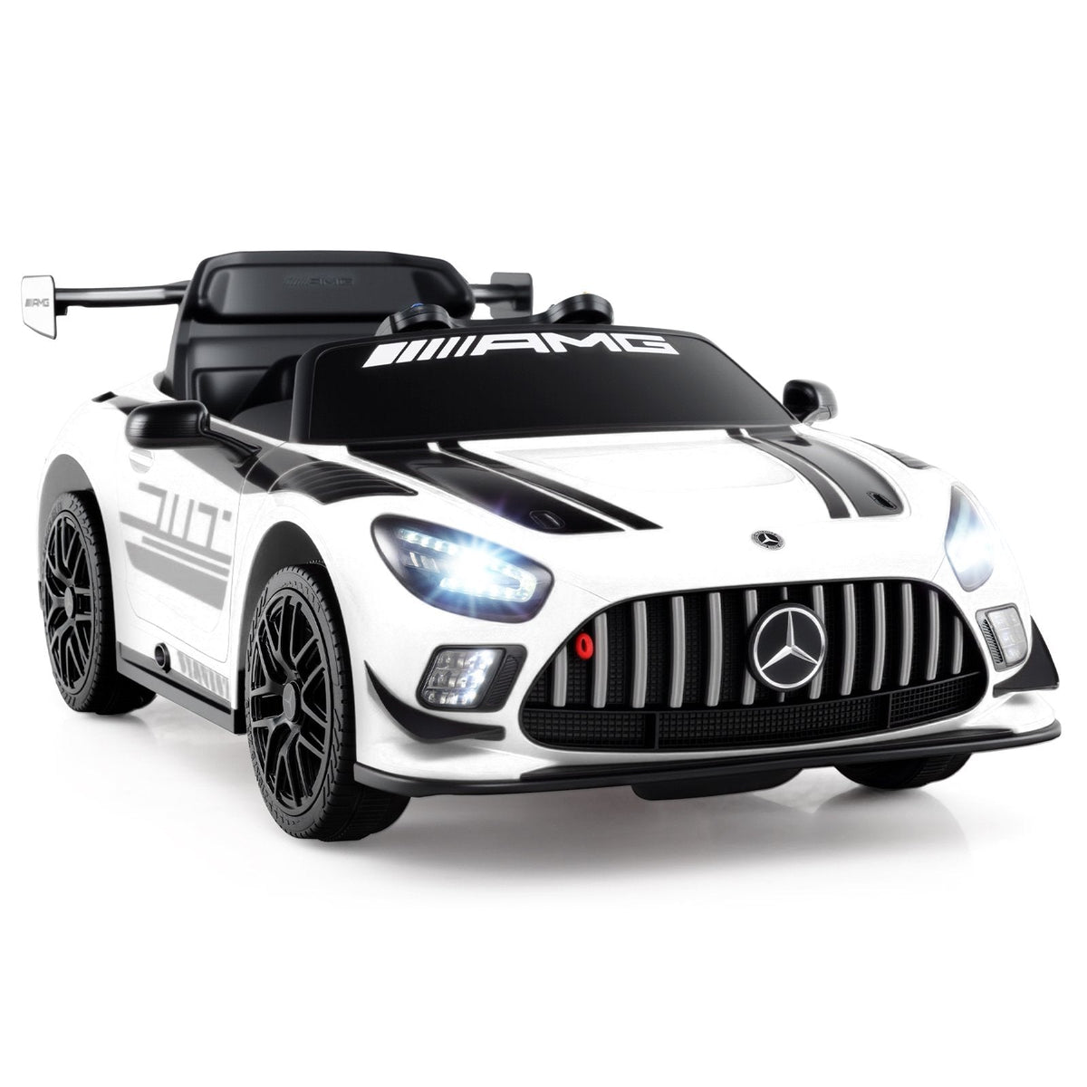12V Licensed Mercedes-AMG GT3 Kids Ride On Car with Carry Handle, Transport Wheels and 3 Speed Remote, 55 lb, White
