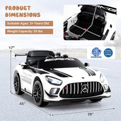 12V Licensed Mercedes-AMG GT3 Kids Ride On Car with Carry Handle, Transport Wheels and 3 Speed Remote, 55 lb, White