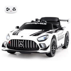 12V Licensed Mercedes-AMG GT3 Kids Ride On Car with Carry Handle, Transport Wheels and 3 Speed Remote, 55 lb, White