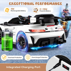 12V Licensed Mercedes-AMG GT3 Kids Ride On Car with Carry Handle, Transport Wheels and 3 Speed Remote, 55 lb, White