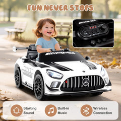 12V Licensed Mercedes-AMG GT3 Kids Ride On Car with Carry Handle, Transport Wheels and 3 Speed Remote, 55 lb, White