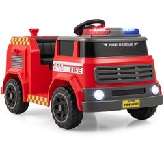 12V Kids Ride On Fire Truck with Water Tank and Gun, Shovel, Wrench, Siren and Parent Remote, 34 in, Red