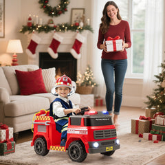 12V Kids Ride On Fire Truck with Water Tank and Gun, Shovel, Wrench, Siren and Parent Remote, 34 in, Red