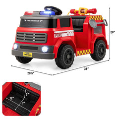 12V Kids Ride On Fire Truck with Water Tank and Gun, Shovel, Wrench, Siren and Parent Remote, 34 in, Red