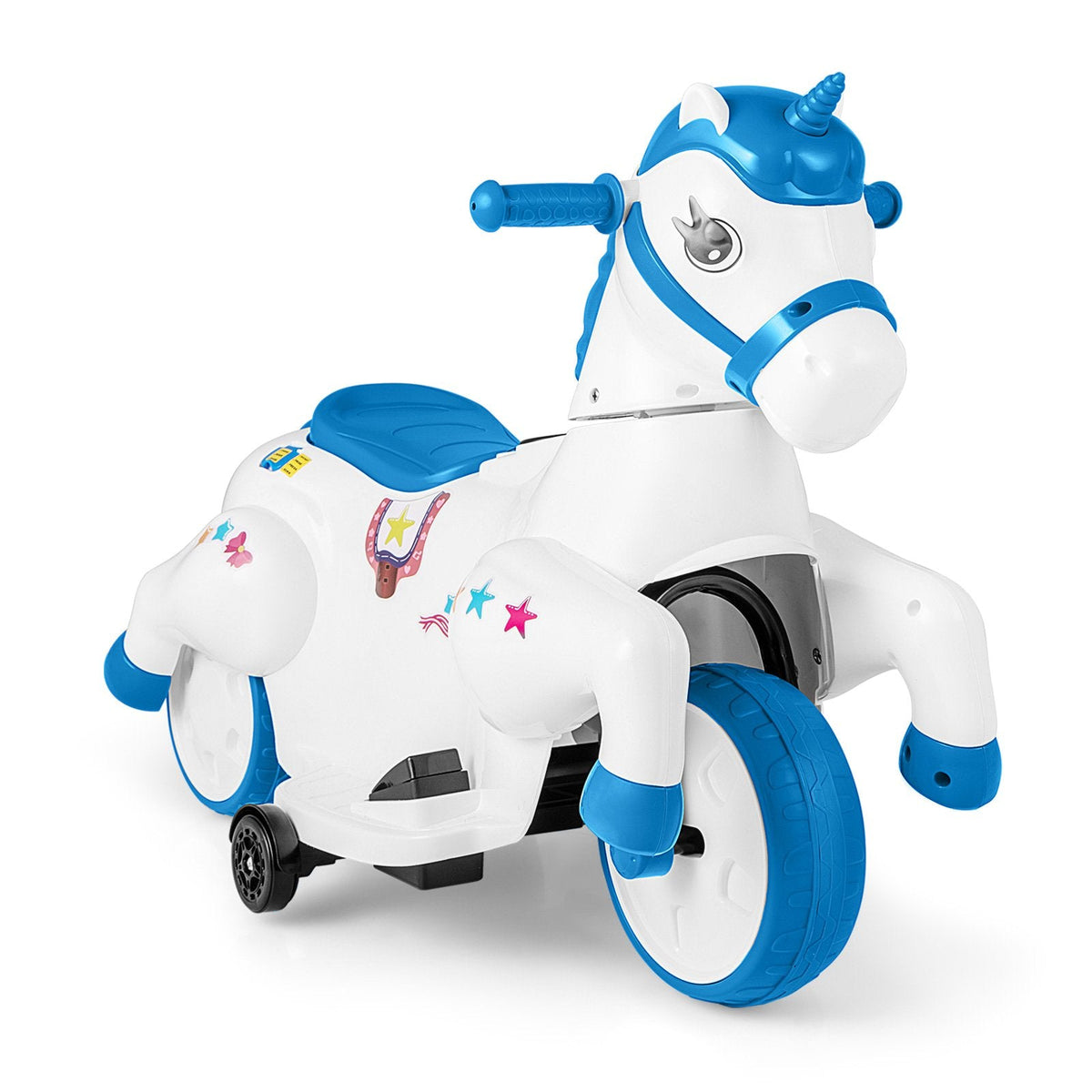 12V Kids Ride On Unicorn with Dual 6V Batteries, Two Motors, Horse Riding Mode and LED Power Display, 66 lb, Navy