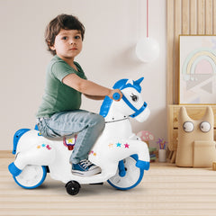 12V Kids Ride On Unicorn with Dual 6V Batteries, Two Motors, Horse Riding Mode and LED Power Display, 66 lb, Navy