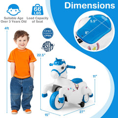 12V Kids Ride On Unicorn with Dual 6V Batteries, Two Motors, Horse Riding Mode and LED Power Display, 66 lb, Navy