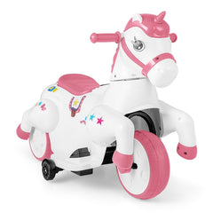 12V Kids Ride On Unicorn with Detachable Training Wheels, Horse Riding Mode, Handles and Footrests, 66 lb, Pink