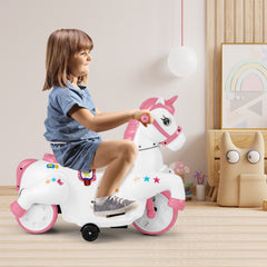 12V Kids Ride On Unicorn with Detachable Training Wheels, Horse Riding Mode, Handles and Footrests, 66 lb, Pink