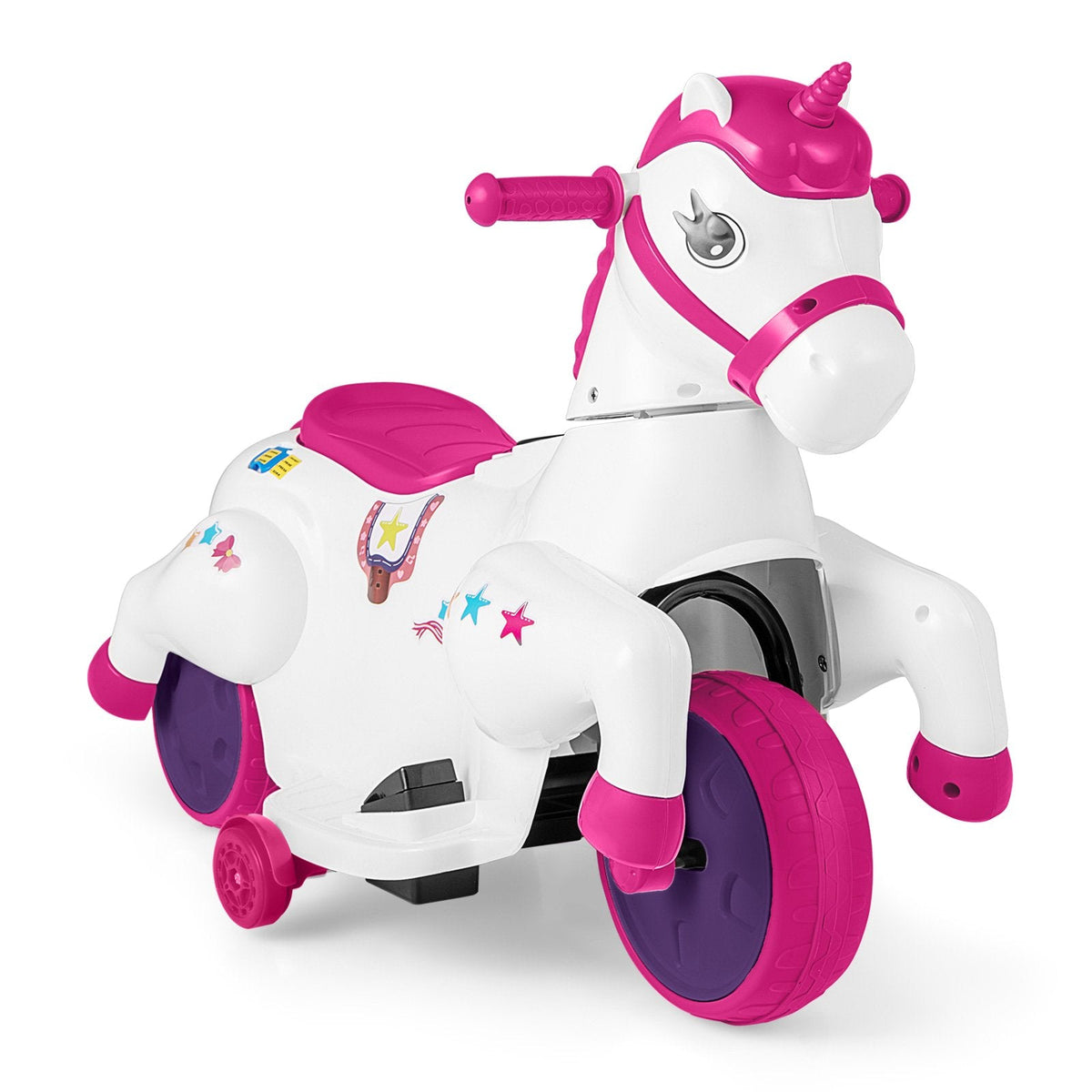 12V Kids Ride On Unicorn with Music, One Button Start, Horse Riding Mode and Anti Slip Wheels, 66 lb, Rose Red