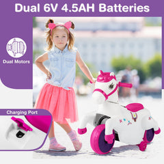 12V Kids Ride On Unicorn with Music, One Button Start, Horse Riding Mode and Anti Slip Wheels, 66 lb, Rose Red
