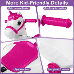 12V Kids Ride On Unicorn with Music, One Button Start, Horse Riding Mode and Anti Slip Wheels, 66 lb, Rose Red
