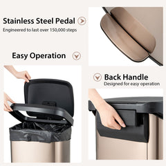 13.2 Gallon Step Trash Can with Soft Close Lid and Deodorizer Compartment-Golden