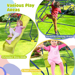 13.3 FT Climbing Dome Geometric Dome Climber with Extended Wavy Slide and 2 Rest Platforms-Multicolor