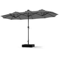 13 FT Double-Sided Patio Umbrella with 108 LED Lights and Base Included-Gray