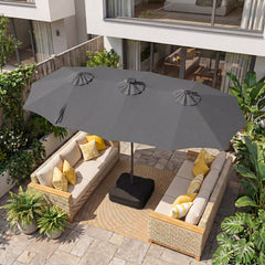 13 FT Double-Sided Patio Umbrella with 108 LED Lights and Base Included-Gray
