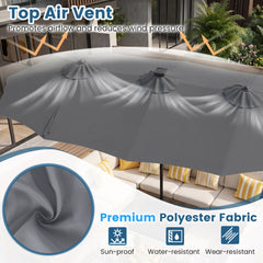 13 FT Double-Sided Patio Umbrella with 108 LED Lights and Base Included-Gray