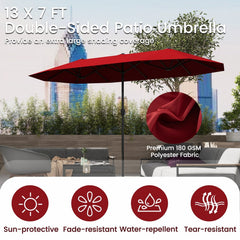 13 FT Large Patio Umbrella Outdoor Double-Sided Table Market Umbrella with Crank Handle-Red