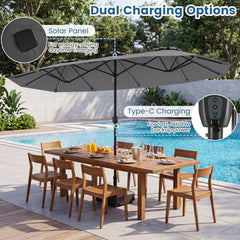 13 FT Double-Sided Patio Umbrella with Color-Changing Flowing Solar LED Lights-Gray