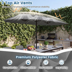 13 FT Double-Sided Patio Umbrella with Color-Changing Flowing Solar LED Lights-Gray