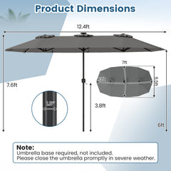 13 FT Double-Sided Patio Umbrella with Color-Changing Flowing Solar LED Lights-Gray