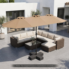 13 FT Double-Sided Patio Umbrella Large Rectangle Market Umbrella with 36 LED Lights-Tan