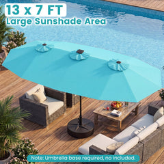 13 FT Double-Sided Patio Umbrella with Color-Changing Flowing Solar LED Lights-Turquoise