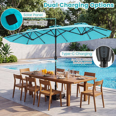 13 FT Double-Sided Patio Umbrella with Color-Changing Flowing Solar LED Lights-Turquoise
