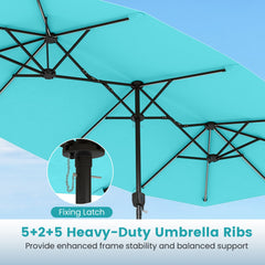 13 FT Double-Sided Patio Umbrella with Color-Changing Flowing Solar LED Lights-Turquoise