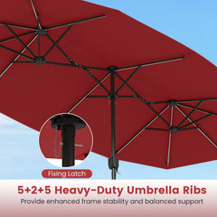 13 FT Double-Sided Patio Umbrella with Color-Changing Flowing Solar LED Lights-Red