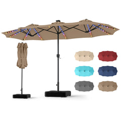 13 FT Double-Sided Patio Umbrella with 108 LED Lights and Base Included-Tan